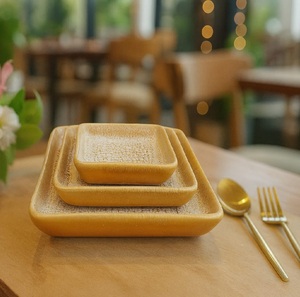 Premium Square Serving <b>Plates</b> and Bowl Set for Dining Stylish <b>Ceramic</b> Dinnerware Display in Cozy Restaurant Table Setting - Product Image 1