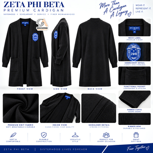 Zeta Phi Beta Wholesale Custom Logo Long <b>Cardigan</b> Women's Black Knit <b>Duster</b> Crew Neck Casual Winter Plus Size 100% Polyester - Product Image 5