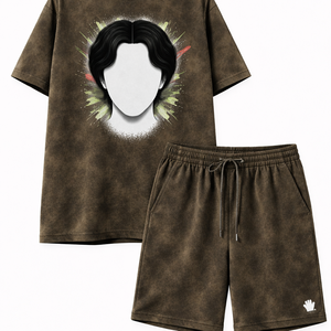 Ensemble T-shirt et short d'été en molleton bouclette épais respirant, coupe oversize, délavé soleil, effet délavé à l'acide, impression personnalisée, marque privée - Product Image 3