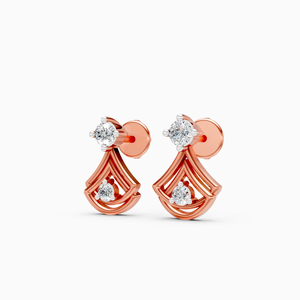 Boucles d'oreilles à double courbe serties de diamants avec diamants de laboratoire de 0,14 carat en or rose, jaune et blanc 14 carats - Product Image 3