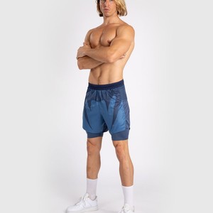 Shorts MMA 2-en-1 pour hommes avec doublure de compression, séchage rapide, imprimé bleu, vêtements d'entraînement et de combat - Product Image 6