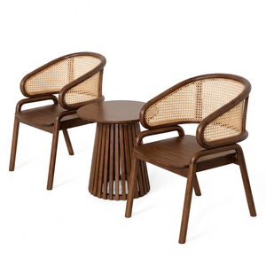 Solid Teak Elegant Modern Bulk Order Nusa Slatted <b>Coffee</b> <b>Table</b> Curved Armchairs <b>Walnut</b> Finish Living Room Furniture Patio - Product Image 2