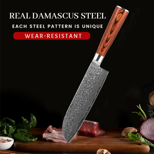 Couteau de chef Santoku en acier Damas de qualité supérieure LEGACY BLADES, fait main, professionnel, pour la cuisine, style japonais, manche en bois - Product Image 3