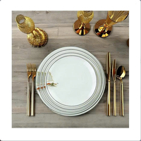 Ensemble d'assiettes plates en mélamine du Vietnam, design luxueux, bord blanc et noir, vaisselle durable, compatible micro-ondes, compatible lave-vaisselle, qualité alimentaire