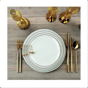 Ensemble d'assiettes plates en mélamine du Vietnam, design luxueux, bord blanc et noir, vaisselle durable, compatible micro-ondes, compatible lave-vaisselle, qualité alimentaire - Product Image 2