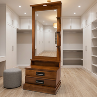 Armoire en bois avec miroir, 2 tiroirs, 3 étagères, meuble de rangement pour chambre à coucher, design traditionnel, autoportante