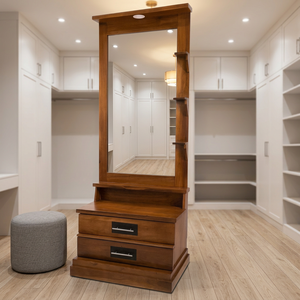 Armario de Madera con Espejo, 2 Cajones, 3 Estantes, Mueble de Dormitorio, Diseño Tradicional, Independiente - Product Image 5