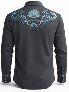 Camisa de Hombre de Lujo, Corte Regular, 100% Poliéster, Manga Larga, con Botones y Logotipo Bordado Floral, Personalizable con Impresión - Product Image 2