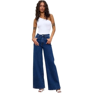 Jeans de Cintura Alta y Pierna Ancha para Mujer, en Mezclilla Elástica, Estilo Casual Moderno - Product Image 1