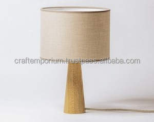 Artistic Modern <b>Wooden</b> Handmade Table Lamps with Carved Details Polished Finish and Customized Color Lampshades - Product Image 2