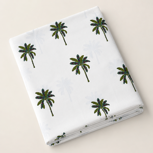 Ensemble de draps en coton faits à la main, imprimé floral rose et vert, literie traditionnelle avec housse de coussin rayée, motif palmier - Product Image 2