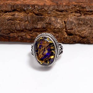 Anillo de cuarzo rutilado con zafiro azul hecho a mano en plata de ley 925 talla 8, joyería de piedras preciosas, regalo para mujer - Product Image 5
