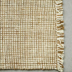 Alfombra Moderna Abstracta Hecha a Mano con Yute, Tejido Plano Texturizado en Beige Natural para Sala de Estar y Dormitorio - Product Image 1