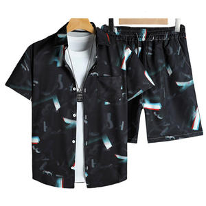 Men's 2 Piece Breathable Knitted Casual Short Sleeve Button <b>Down</b> Shirt Beach Summer Loose <b>Pant</b> Sets Men's - Product Image 2