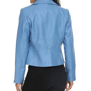 Afernon Industry Women's <b>Real</b> <b>Leather</b> Eco-friendly Lightweight Canvas Knitted Moto <b>Jacket</b> Full Sleeve Zipper Closure Turn-down - Product Image 5
