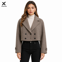 Manteau en laine classique pour femme X OEM |   Veste d'hiver en laine mélangée de qualité supérieure, double boutonnage, col amovible, fermeture à boutons |   Personnalisé