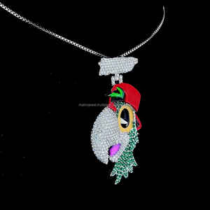 Pendentif oiseau en émail en argent sterling 925 Design personnalisé Bail Colorful Moissanite Diamond Hip Hop Perroquet Pendentif - Product Image 2
