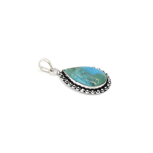Pendentif en alliage de cuivre en forme de poire en turquoise naturelle, fait main, serti de pierres précieuses, plaqué argent antique, bijoux bohèmes, vente en gros - Product Image 2