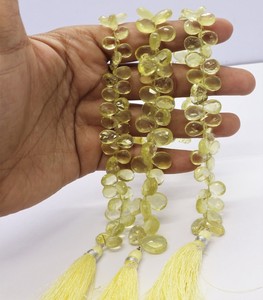 Perles de quartz citron naturel facettées en forme de poire, 8x11 mm, jaunes, 8 pouces, pour la création de bijoux - Product Image 1