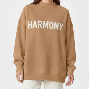 Pull à col montant respirant pour femme, en molleton de coton doux, à manches longues, coupe oversize, avec logo personnalisé brodé sur le devant, idéal pour l'hiver - Product Image 1