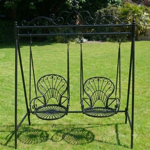 Fauteuil balançoire de jardin extérieur robuste en fer forgé galvanisé, design victorien, pour 2 personnes, avec coussin non imperméable - Product Image 4