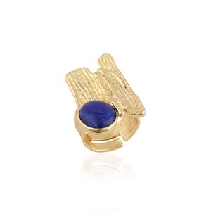 Bague en pierre précieuse Lapis Lazuli naturel, argent sterling 925 plaqué or 14 carats, bague texturée, bijou fait main pour femmes - Product Image 4