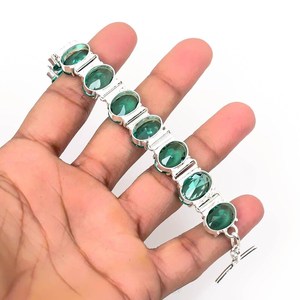 Faceted Apatite Gemstone Bracelet 925 Sterling Silver Boho Handmade Jewelry Statement Gift <b>For</b> Women <b>Men</b> - Product Image 6