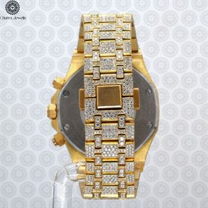 Charm Jewells Reloj de lujo con diamantes dorados, analógico, de cuarzo, caja redonda de 43 mm, cierre plegable, reloj de moda para hombre - Product Image 3