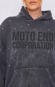 Moto End Corporation Sweat à capuche en polaire oversize unisexe avec strass, style streetwear automne, veste de survêtement - Product Image 6