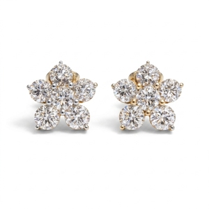 Pendientes de Diamantes con Forma de Flor en Oro de 14K, Certificados por IGI, 7.00 CT, Corte Brillante, Minimalistas, Ligeros y Cómodos para Mujer, Regalo Ideal - Product Image 1