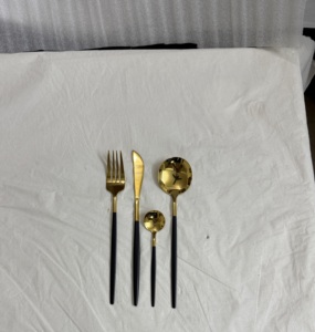 Luxury <b>Black</b> and Gold Cutlery <b>Set</b> Matte Stainless Steel Flatware Two-Tone Silverware <b>Set</b> for Wedding & Fine Dining - Product Image 5