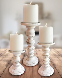Juego de 3 Portavelas de Madera Blanca con Acabado Desgastado, Candelabros de Columna para Decoración del Hogar - Product Image 2
