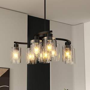 9-<b>Light</b> Modern Farmhouse Pendant Adjustable Black <b>Industrial</b> Hanging <b>Light</b> <b>Fixtures</b> Clear Glass Shade for Dining Room Kitchen - Product Image 5