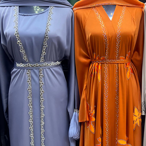Abaya Modeste de Dubaï en Gros, Perlée et Pailletée, à Manches Longues, Traditionnelle Musulmane, Faite à la Main, pour Mariage, en Polyester Respirant, Col en V pour Femme - Product Image 1