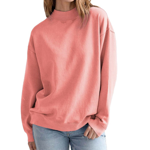 Sweat-shirt à col rond surdimensionné pour femme avec logo et design personnalisés, rose uni, 100% coton tricoté, manches longues, style décontracté d'automne - Product Image 6