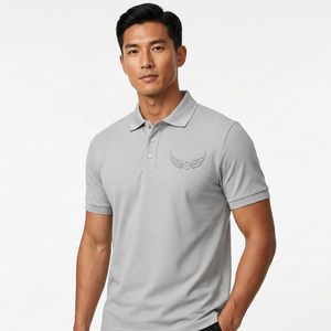 Polo en coton à manches courtes gris pour homme avec logo brodé en forme d'aile, style décontracté, coupe classique - Product Image 4