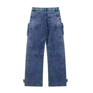 Vaqueros Anchos Estilo Urbano, Corte Holgado, Material Denim Lavado, Moda Vanguardista, Ropa Urbana, Vaqueros Streetwear con Marca Personalizada - Product Image 2