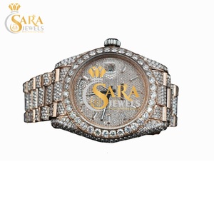 นาฬิกาฮิปฮอป Moissanite สุดหรูหน้าปัดเพชรสีดำฟังก์ชั่นวันที่อัตโนมัติเคสเหล็กหน้าต่างกระจก - Product Image 1