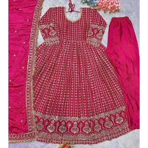 Designer <b>Indian</b> & <b>Pakistani</b> <b>Clothing</b> Elegant Party Wear Anarkali Gown with Dupatta Exquisite Pent Look - Product Image 4