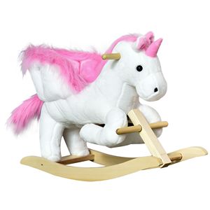 Sedia a dondolo unicorno in peluche bianco e rosa per bambini da 18 a 36 mesi, con canzone ninna nanna, comfort e gioia per i più piccoli - Product Image 1