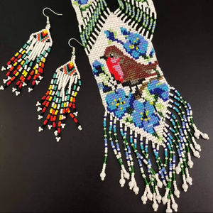 Collier d'oiseaux perlé fait main, style chic et tendance : Ensemble de bijoux floraux bohèmes pour mariage, fête, Noël, anniversaire - Product Image 2