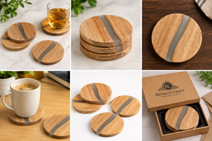 Handmade Customized Wooden Epoxy Resin <b>Round</b> <b>Coaster</b> Set of 4 Natural Wood Table Decor From REHMAN CRAFT - Product Image 3