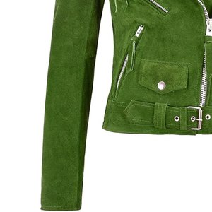 แจ็คเก็ตผู้หญิงสีเขียวแบบวินเทจสั่งทำพร้อมโลโก้ขายส่ง แจ็คเก็ตหนังกลับแท้สำหรับฤดูหนาว แจ็คเก็ตบอมเบอร์หนังแท้สไตล์ไฮสตรีทสุดฮิต - Product Image 6