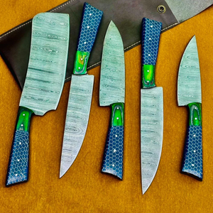 Ensemble de couteaux de cuisine en acier Damas de qualité supérieure, fabriqués à la main, manche en résine, fabricant OEM en gros - Product Image 2