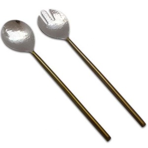 Mango de diseño de bambú de madera redonda pulida brillante, juego de cuchara y tenedor para servir ensalada de diseñador pulido mate plateado para boda - Product Image 2