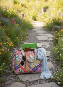 Grand sac fourre-tout matelassé en toile/coton écologique, 100 % coton, imprimé au bloc, sac de courses utilitaire avec poches intérieures/extérieures, personnalisable - Product Image 3