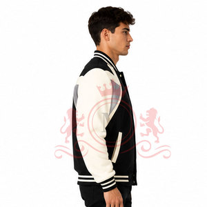 Hot Selling Black <b>White</b> Letterman <b>Jacket</b> Contrast Sleeves Premium Stitching Stylish Daily Outfit - Product Image 4