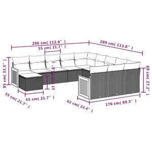 ชุดโซฟาลานบ้านหวายโพลีสีดำ 12 ชิ้นพร้อมชุดเบาะรองนั่งในสวน - Product Image 3