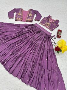 Purple Georgette Bandhej Lehenga Choli With Mirror Work Cotton <b>Jacket</b> Ribbon Work Navratri Festival Wear Set - Product Image 6