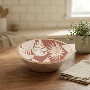 Bol en bois de manguier artisanal avec motif floral en émail, bol de service décoratif - Product Image 2